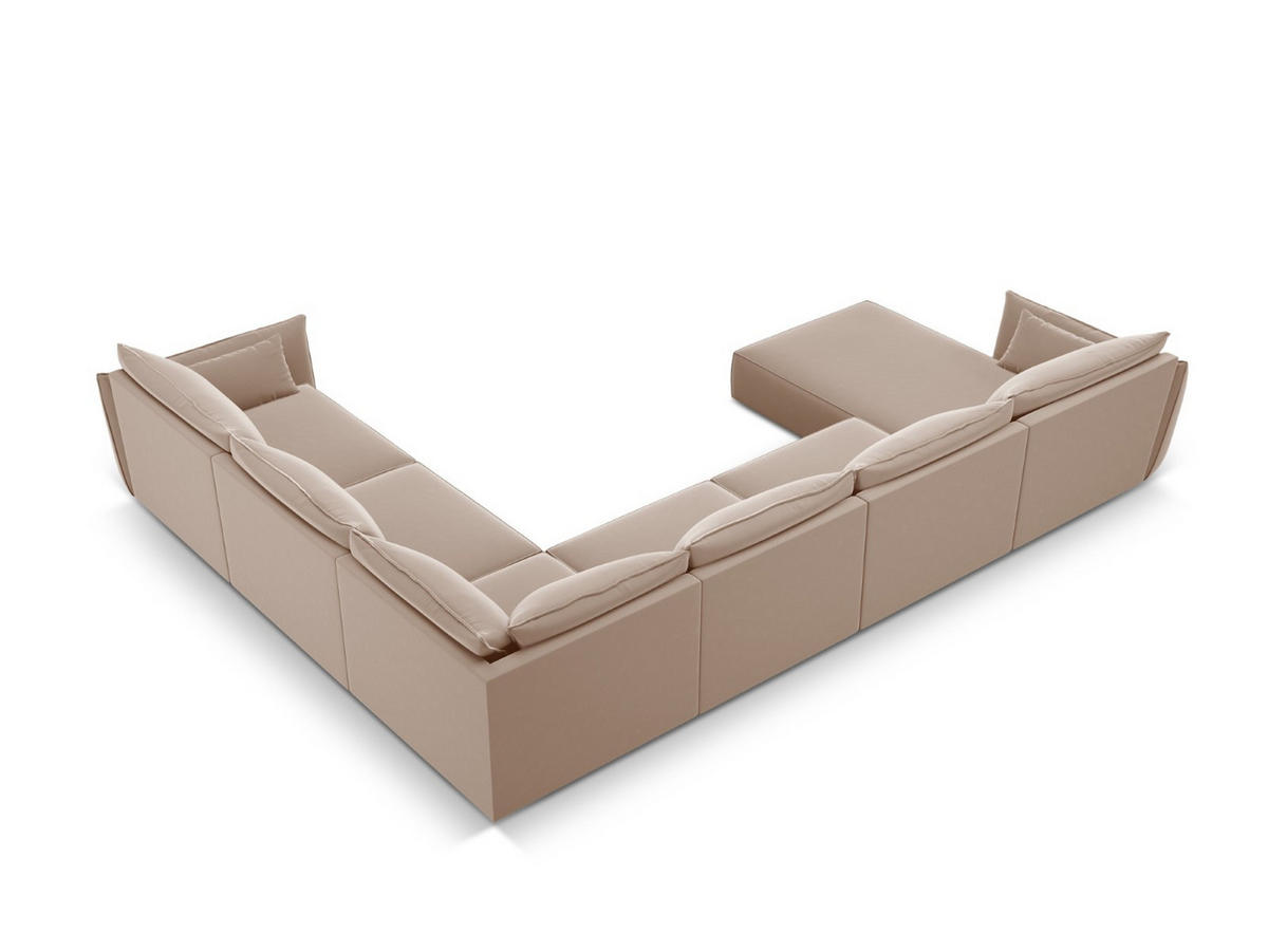 PANORAMASOFA rechts Kaelle aus Samt beige 8 Sitzplätze - Beige, Textil (284/85/384cm) - Micadoni