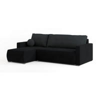 ECKSOFA SORGE Schwarz Plüsch-Stoff mit Schlaffunktion - Schwarz, Holz (220/143cm) - MASSENO