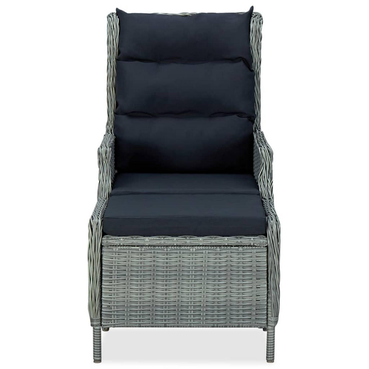 GARTENSESSEL mit verstellbarer Rückenlehne und Fußhocker, 57/88/100 cm, aus Poly Rattan, Hellgrau - Hellgrau, Naturmaterialien/Textil (88/100/57cm) - vidaXL