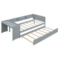 AUSZIEHBETT 90/200 cm DE-04752, mit Schreibtisch und 3 Regalen in Grau - Grau, Holz/Holzwerkstoff (90/200cm) - ComfortXL