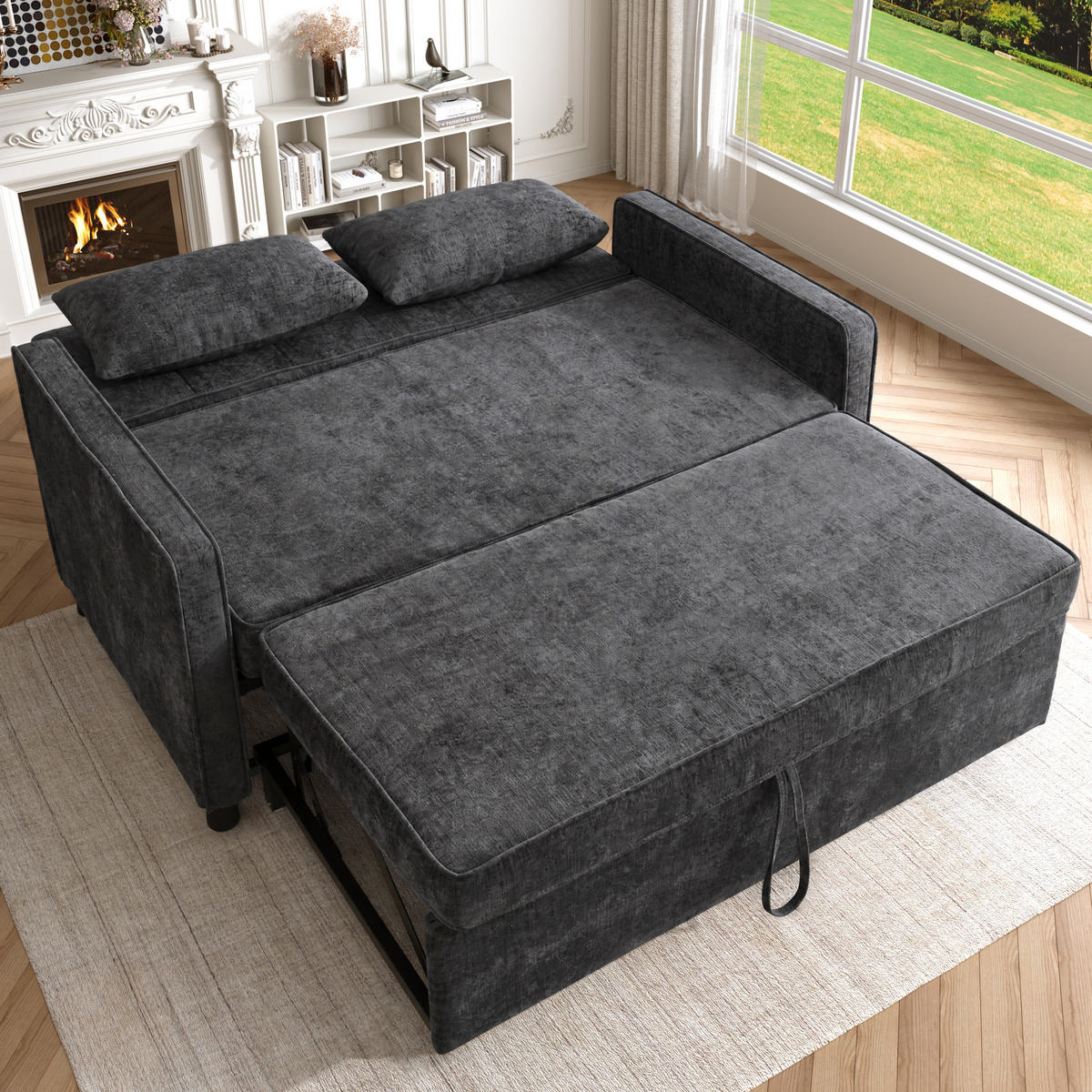 SCHLAFSOFA 142/79/85 cm Antikschwarz mit verstellbare Rückenlehne und Ausziehfunktion - Schwarz, Textil (142/85/79cm) - Oxeza
