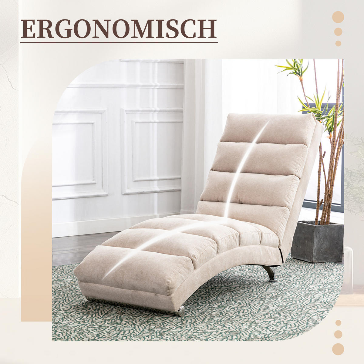LIEGESOFA Entspannungsliege – mit Ganzkörperunterstützung, Vibrationsfunktion & Seitentaschen, modern, für Wohnzimmer, Büro & Schlafzimmer - Beige, Textil (55/84/148cm) - Ej. Life