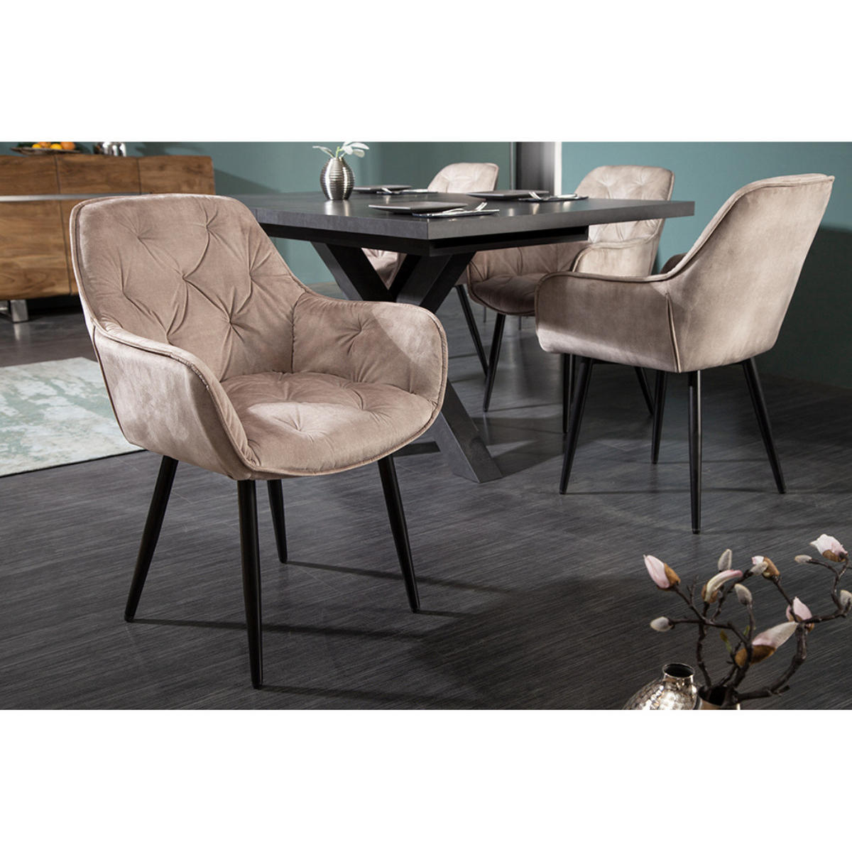 STUHL MILANO Samt Champagner, Beige - Champagner/Beige, Textil (59/84/62cm) - riess-ambiente