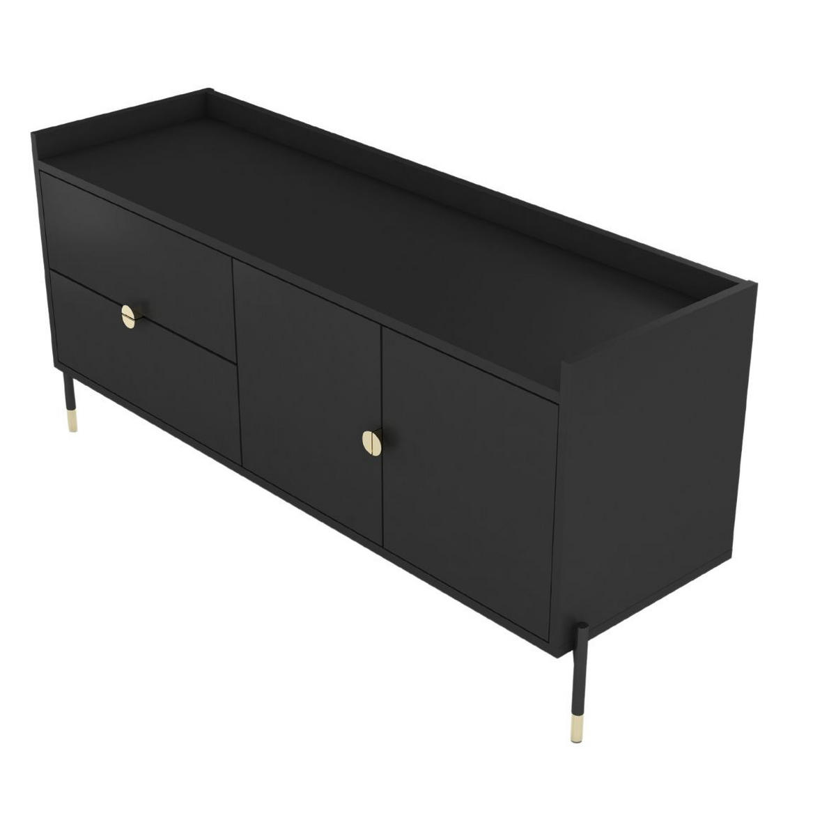 SIDEBOARD Iga, Schwarz, Goldene Details, Schwarz Metallsockel - Schwarz, Holzwerkstoff/Metall (142/65.5/42cm) - Dancan