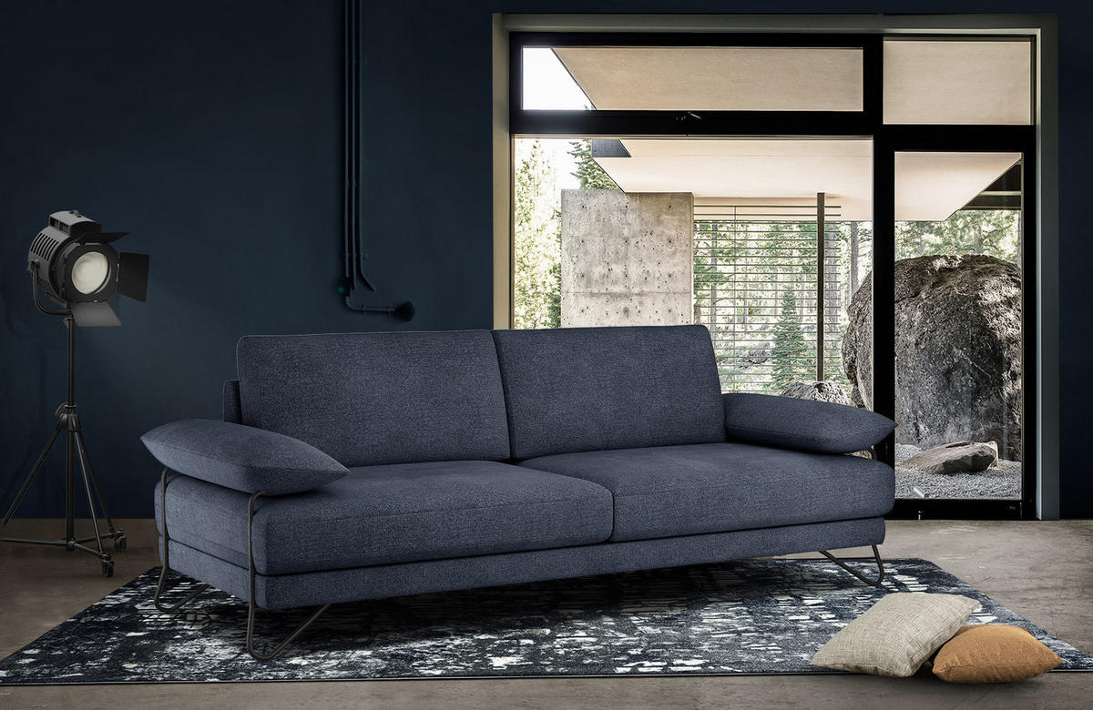 SOFA LORI 3-Sitzer, dunkelblau - Schwarz/Dunkelblau, Holzwerkstoff/Textil (245/87/96cm) - Courtois Laville