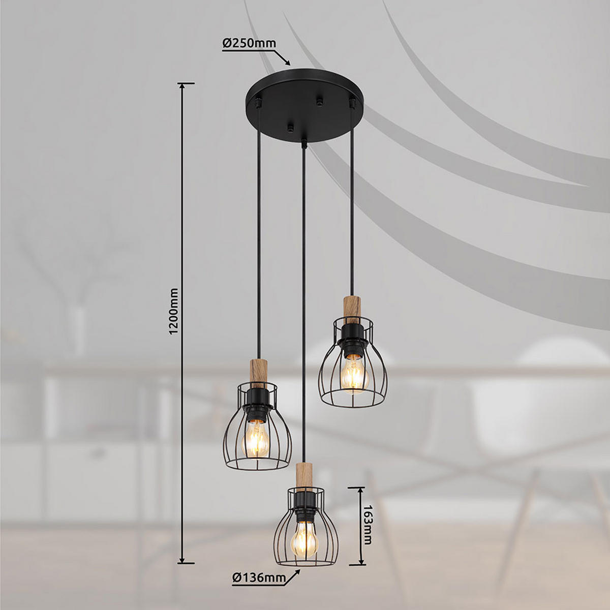 LED HÄNGELEUCHTE Metall Schwarz Holz - Schwarz, Holz (35.5/35.5/120cm) - Globo Lighting