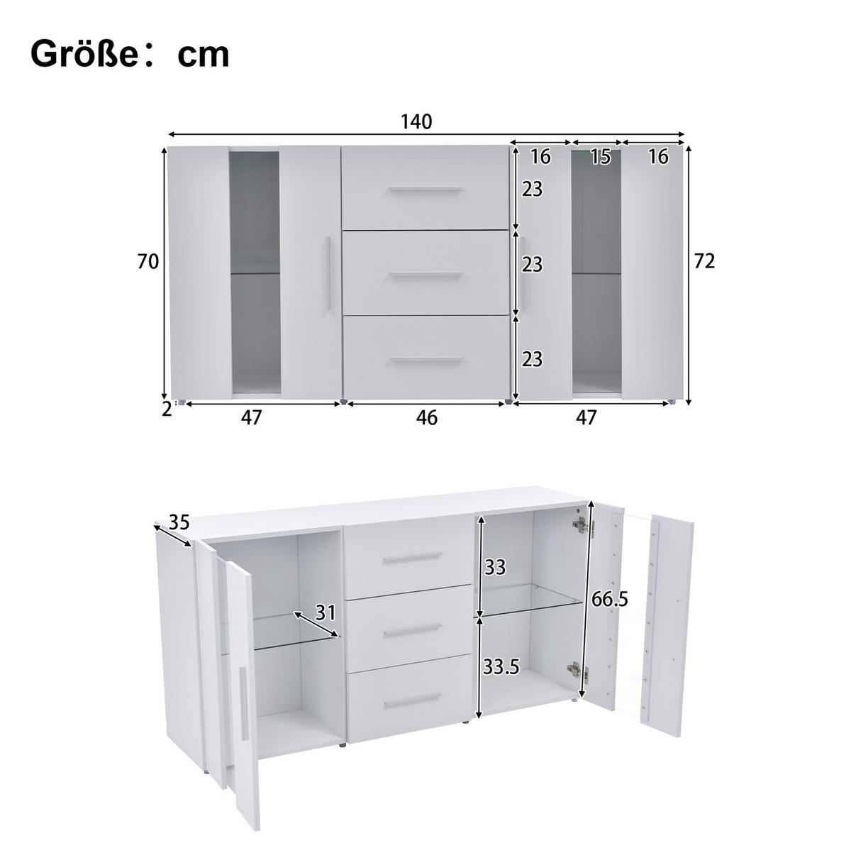 KOMODA z MDF 140x35x70 cm bílá s LED osvětlením, USB napájením a úložným prostorem - bílá, kompozitní dřevo (140/70/35cm) - Modfu