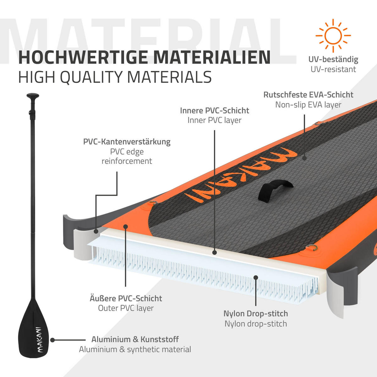 STAND UP PADDLE BOARD Makani Orange - Orange, Kunststoff (320/80/15cm) - ECD-Germany