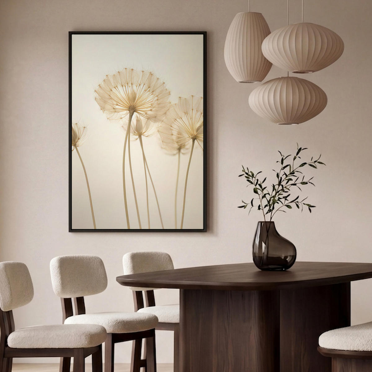 LEINWAND Bilder mit Rahmen - Sonnenlicht - Löwenzahn - Botanisch - Blumen - 100x150 - Creme, Textil (100/150cm) - MuchoWow