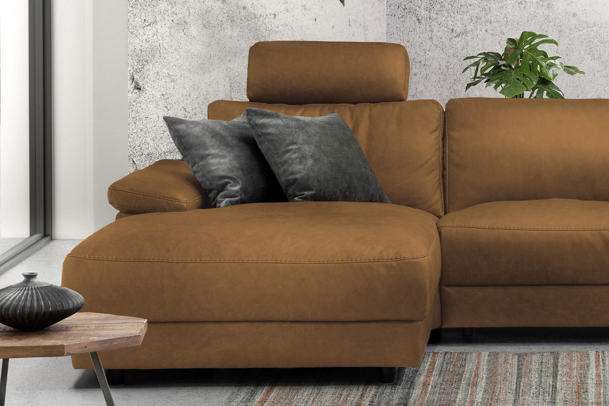 ECKSOFA XL MOTOR. RELAXFUNKTION LOLA Orange Leder - Schwarz/Orange, Leder (304/178cm) - KAWOLA
