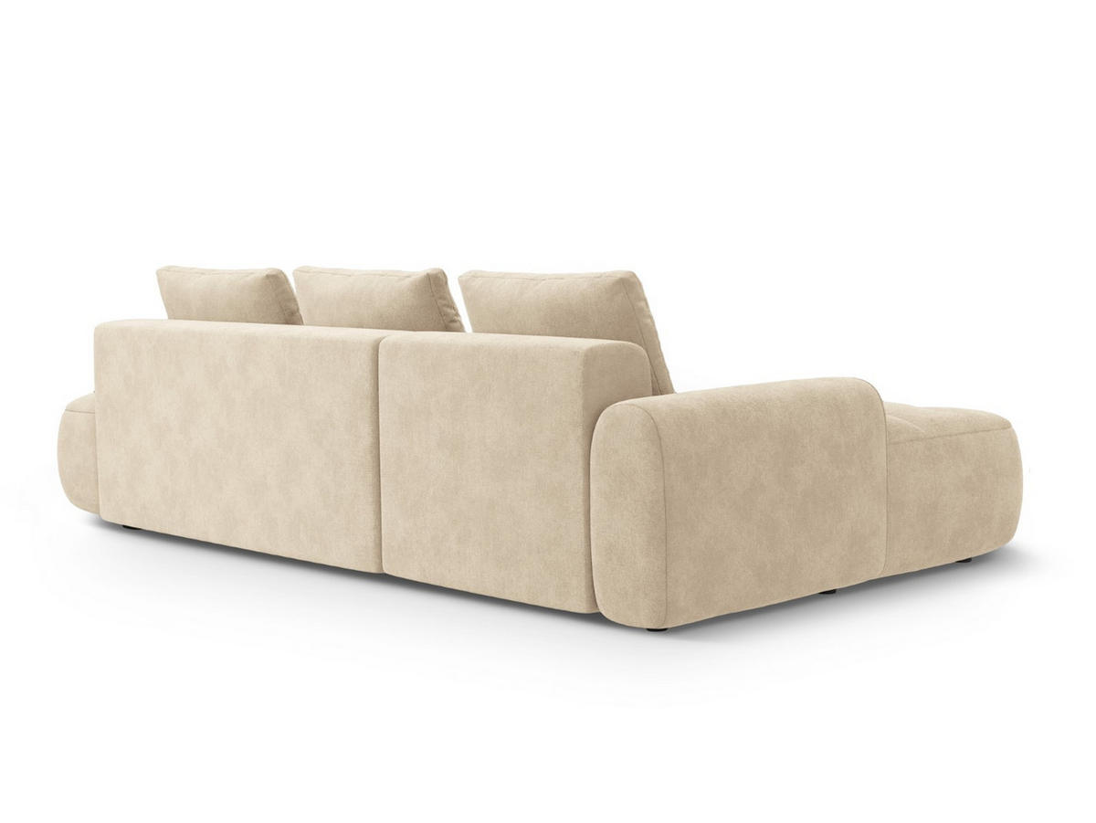 AUSKLAPPBARES-ECKSOFA links mit Container Linz aus Samt leichtes beige 3 Sitzplätze - Creme, Textil (142/275cm) - Cosmopolitan Design