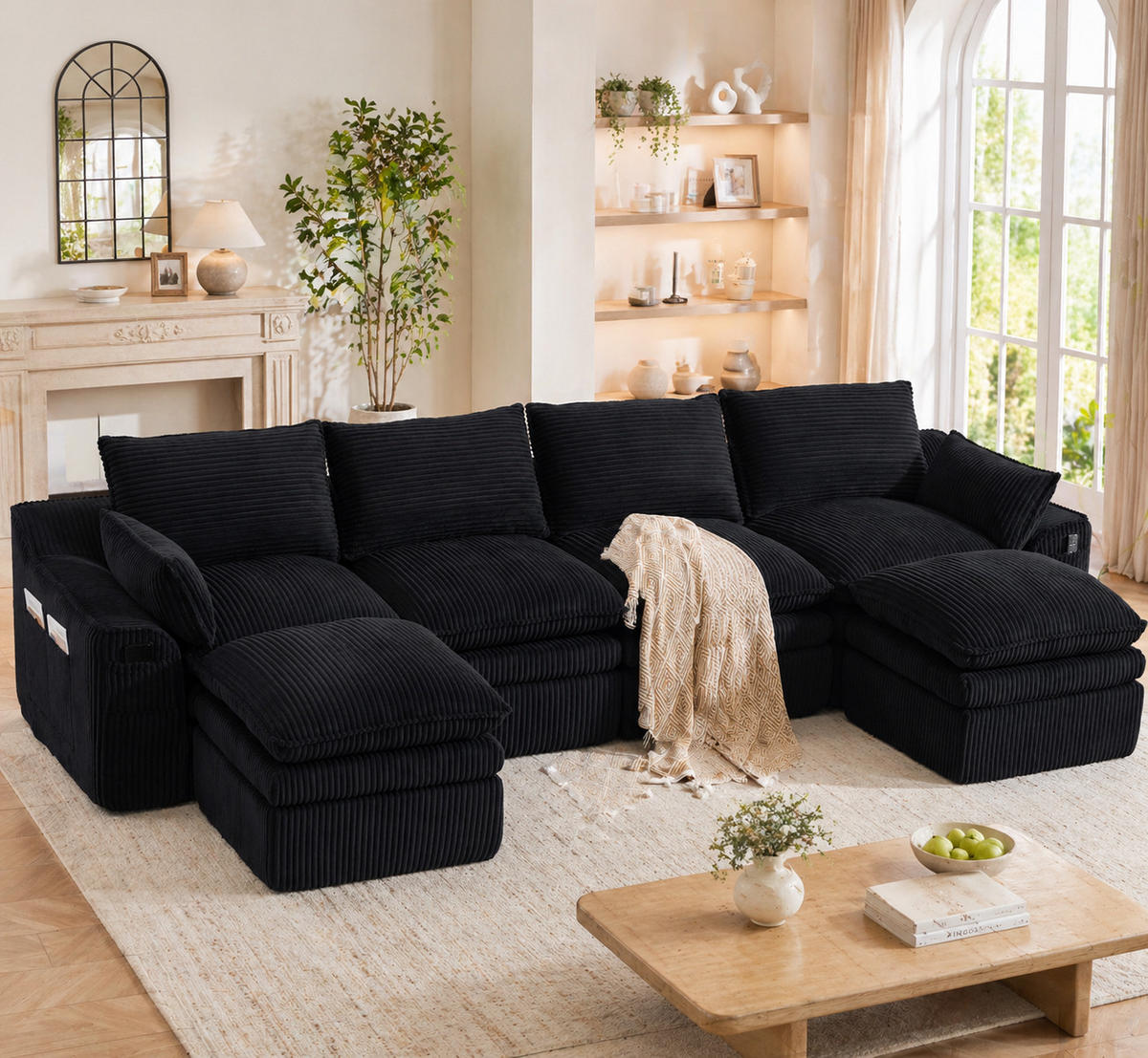 WOHNLANDSCHAFT DE-33775 modular 4-Sitzer mit 2 Hockern Schwarz - Schwarz, Metall (335/85/167cm) - ComfortXL