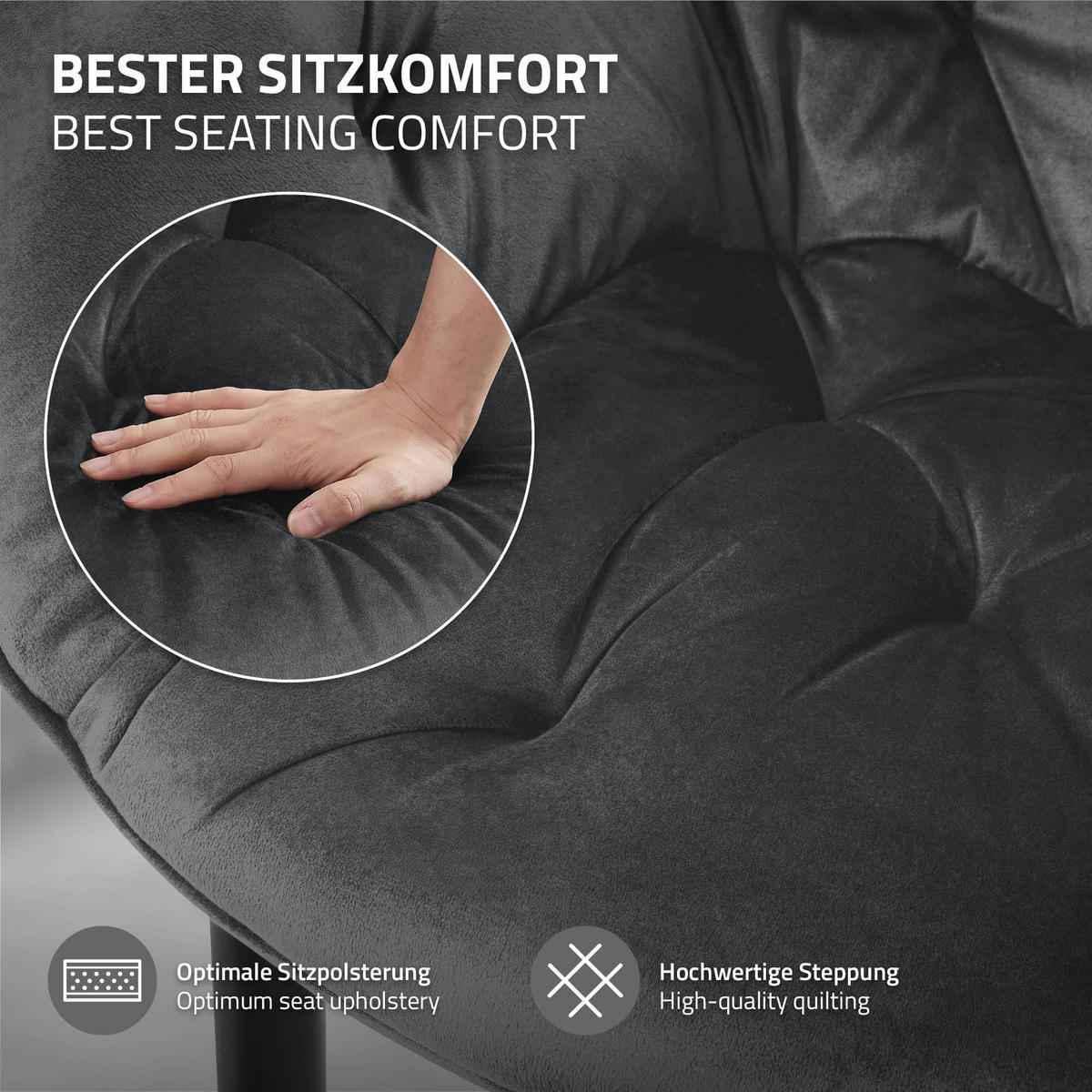 JÍDELNÍ ŽIDLE, sada 6 ks, antracitový samet - šedá/černá, kov (60/82/57cm) - ML-DESIGN