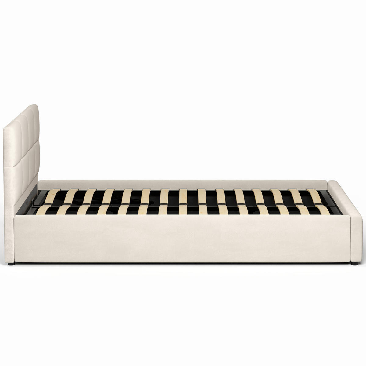 POLSTERBETT 160×200 mit Bettkasten und Lattenrost Mika HLR-1 Beige Velours - Beige, Holz (160/200cm) - Jana