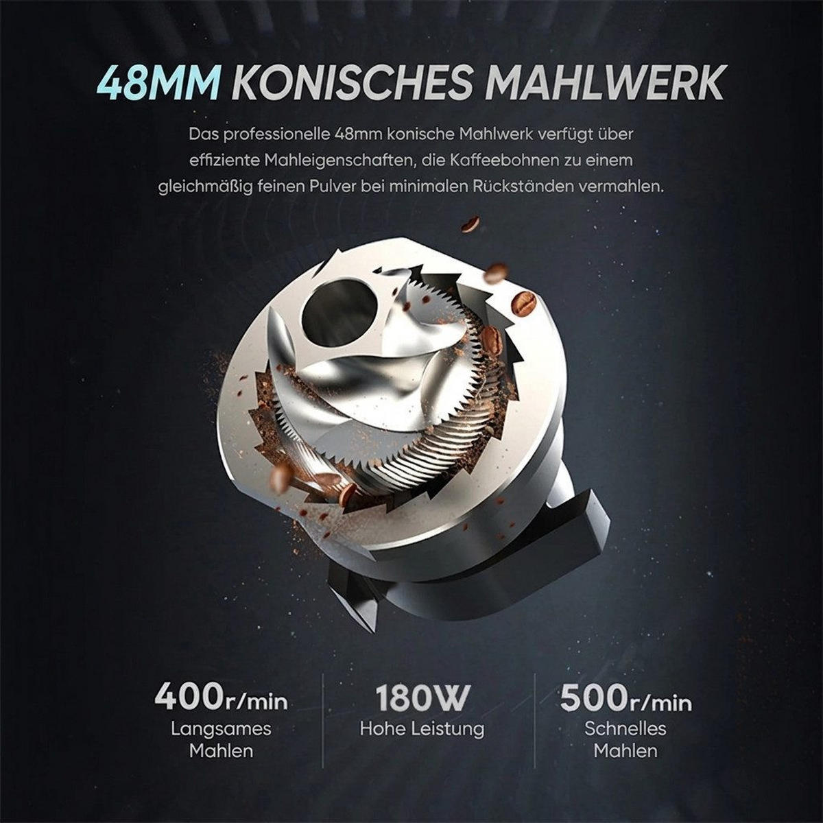 KAFFEEMÜHLE Elektrische Kaffeemühle neigbar 36 Mahlgrade Anti-Statik - Schwarz, Metall (103/310/187cm) - BEXEVUE