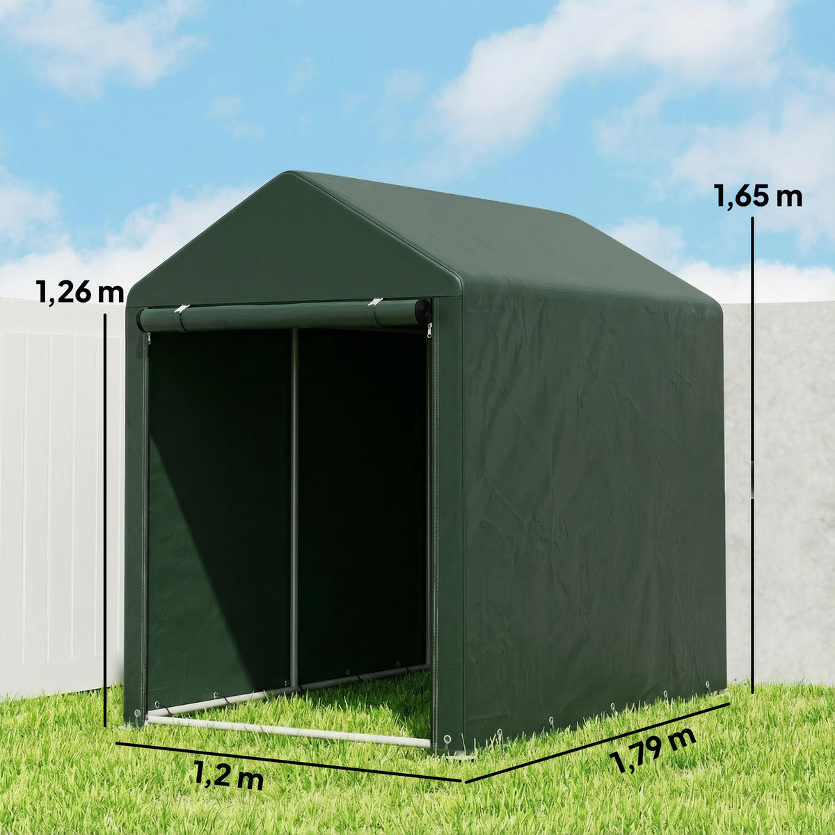 GARTENHAUS 2 Fächer, Tür mit Reißverschluss, wasserdicht, UV-beständig 1,2 x 1,8 x 1,65 m ,grün - Grün, Metall (179/165/120cm) - Vallsero