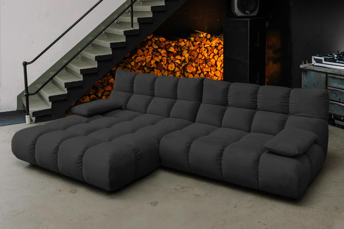 ECKSOFA VIVIEN Schwarz Velvet - Schwarz, Kunststoff/Textil (290/178cm) - KAWOLA
