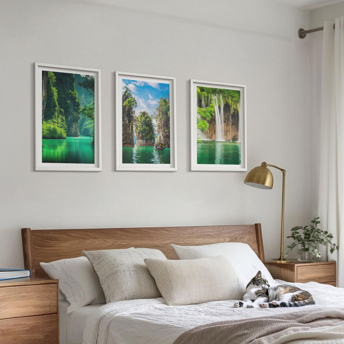 WANDBILDER 3er-Set - 40x60 cm Weißer Rahmen - Grüne Landschaften, Wasserfälle - Weiß, Kunststoff (40/60cm) - ArtPrintCave