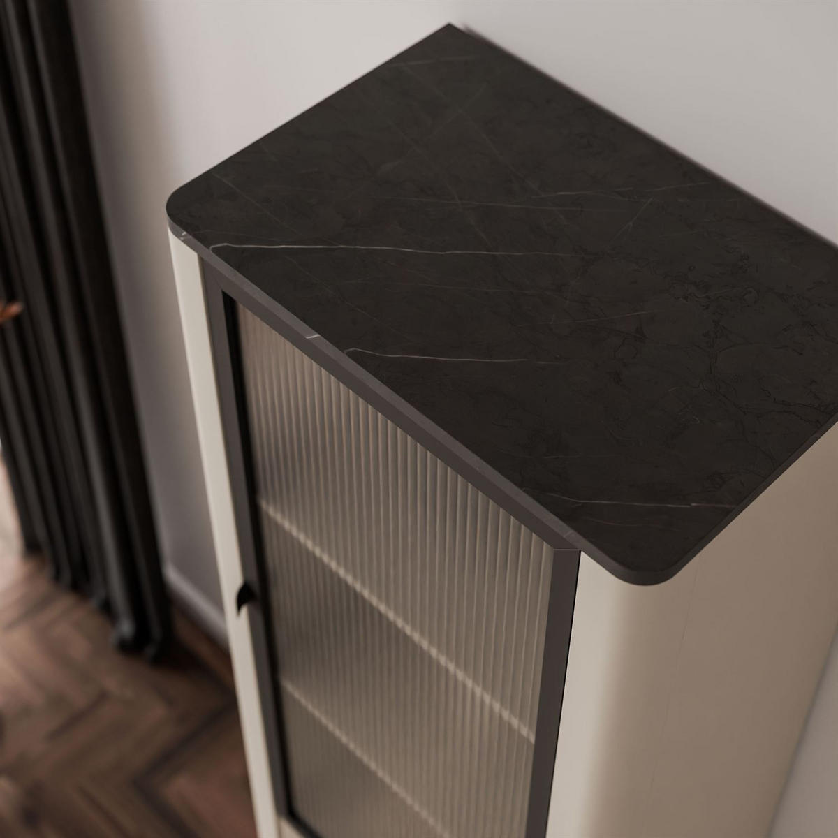 VITRINE schmal AUTUMN 1D1S1W mit Schublade, Kaschmir / Grauer Stein - Beige/Grau, Holzwerkstoff (60/191/40cm) - Lookway