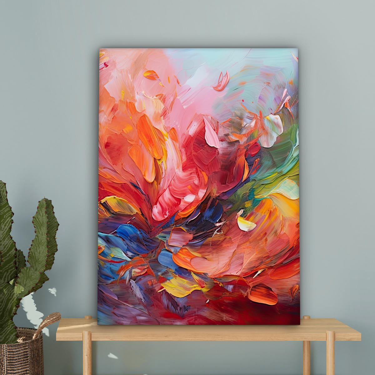LEINWANDBILD Ölgemälde - Kunst - Abstrakt - Farbenfroh 60x80 cm - Altrosa, Textil (60/80cm) - MuchoWow