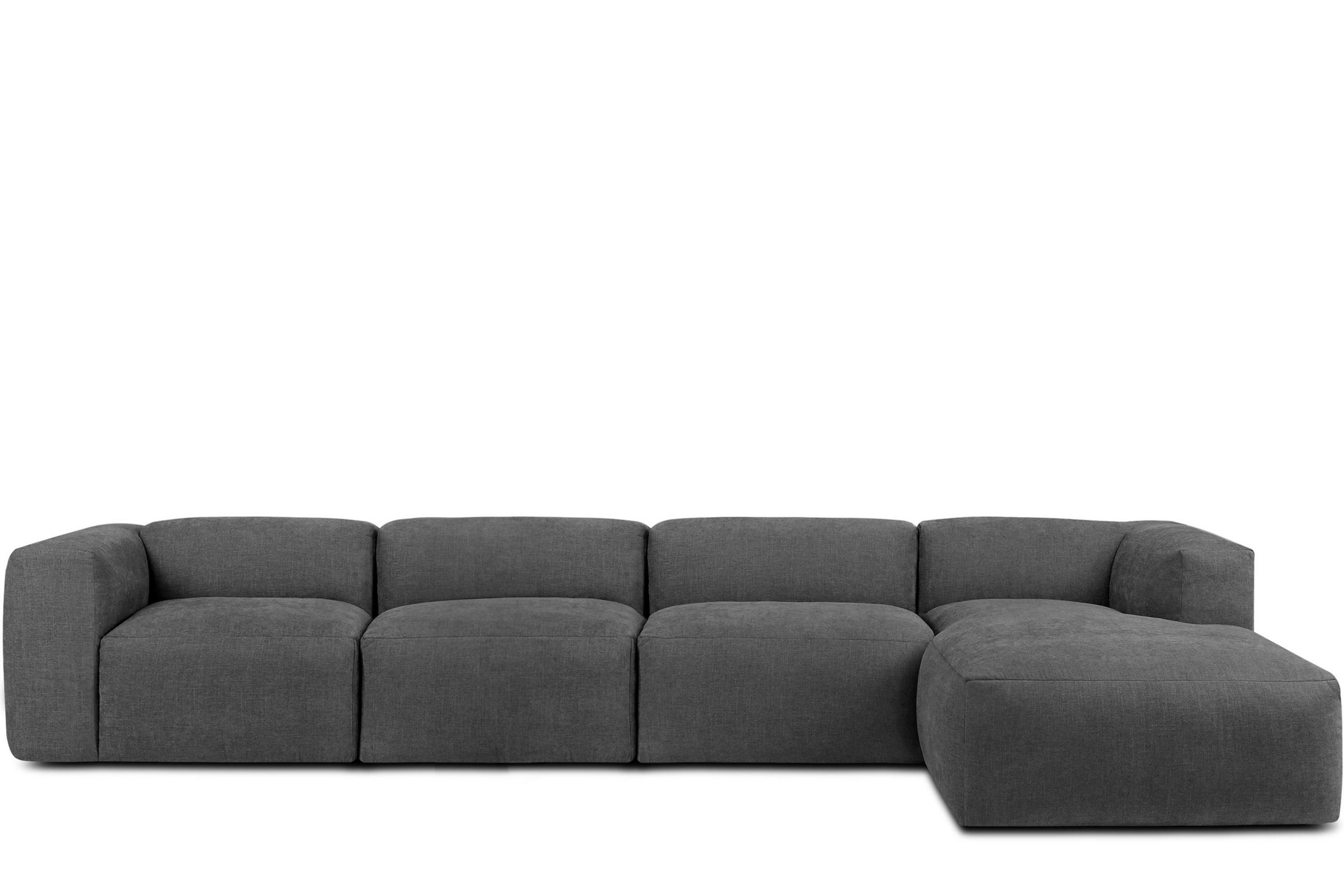 ECKMODULSOFA-RECHTS BUFFO 6-Sitzer mit extrem weicher Sitzfläche, Gewebestoff, aschfahl - Grau, Textil (377/180cm) - KONSIMO®