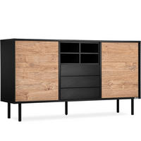 KOMMODE LOFTY Kreuzeinlage, schwarz / Eiche natur - Eichefarben/Schwarz, Holzwerkstoff (151/84/41cm) - KONSIMO®