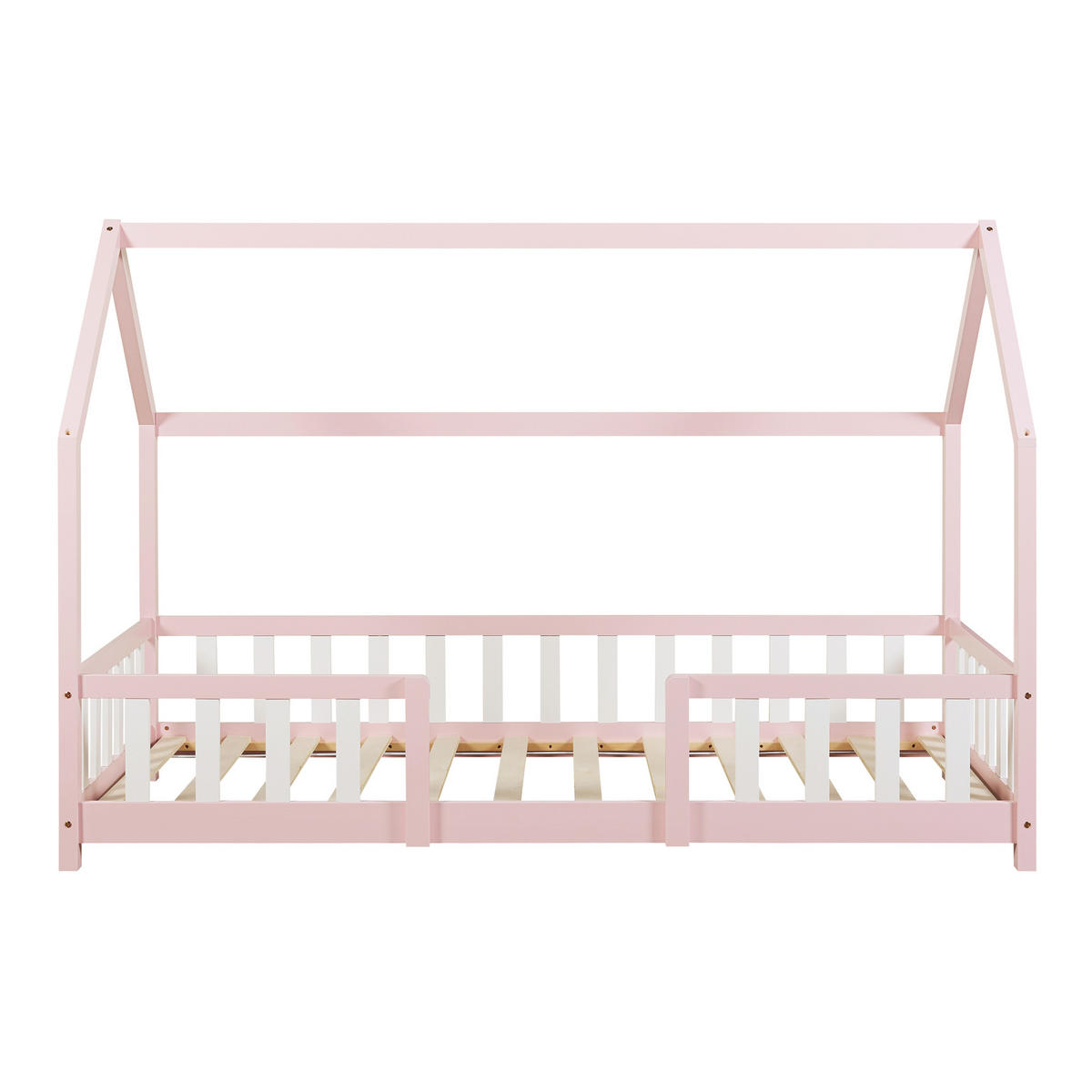 HAUSBETT Sisimiut mit Matratze - Pink/Weiß, Holz/Textil (90/200cm) - [en.casa]