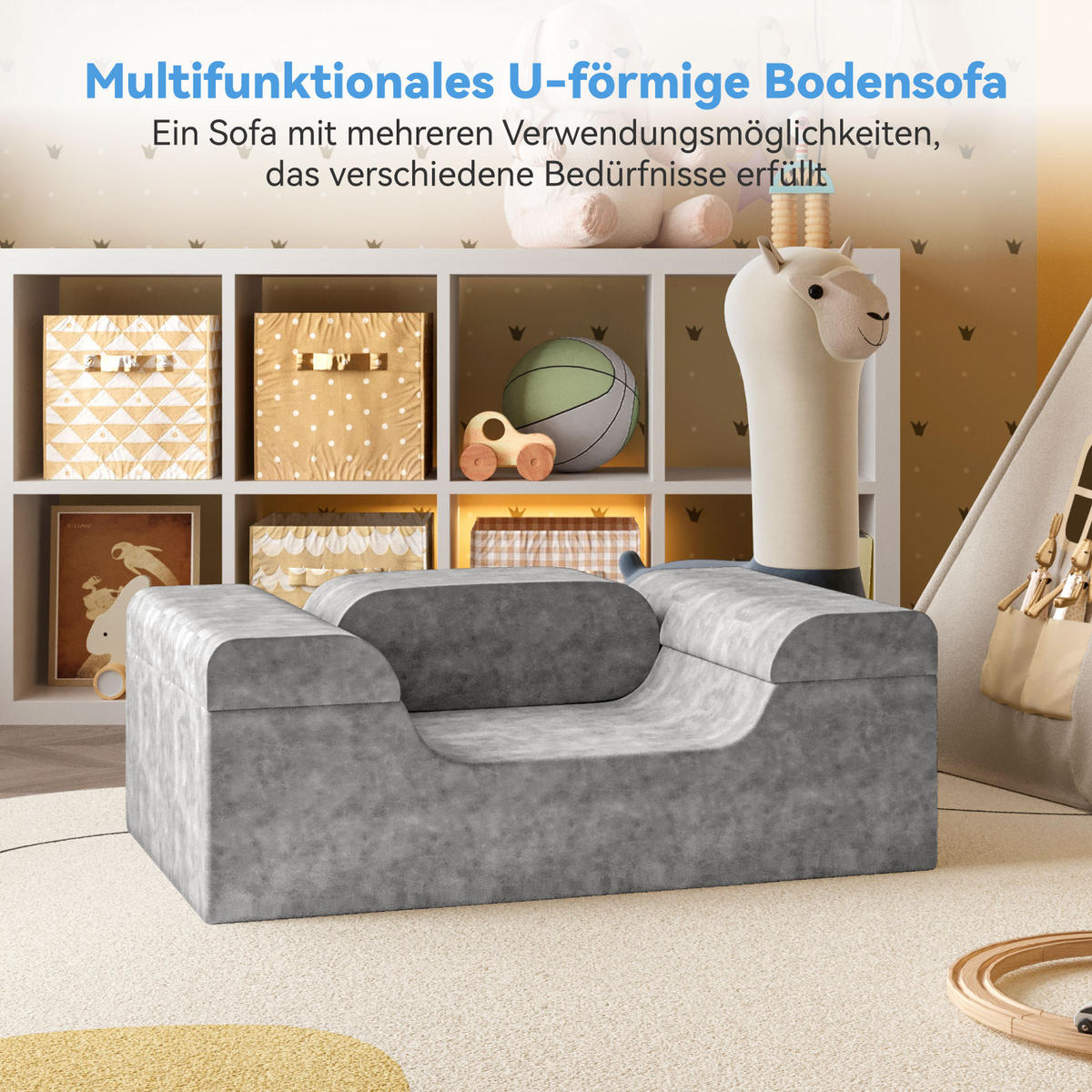 SOFA U-Form montiert hellgrau - Hellgrau, Textil (70/40/110cm) - Vercart