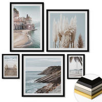 WANDBILDER 5er-Set - 50x50 cm & 20x30 cm & 40x60 cm Schwarzer Rahmen - Abstrakte Muster beige weiß - Schwarz, Kunststoff (40/60cm) - ArtPrintCave