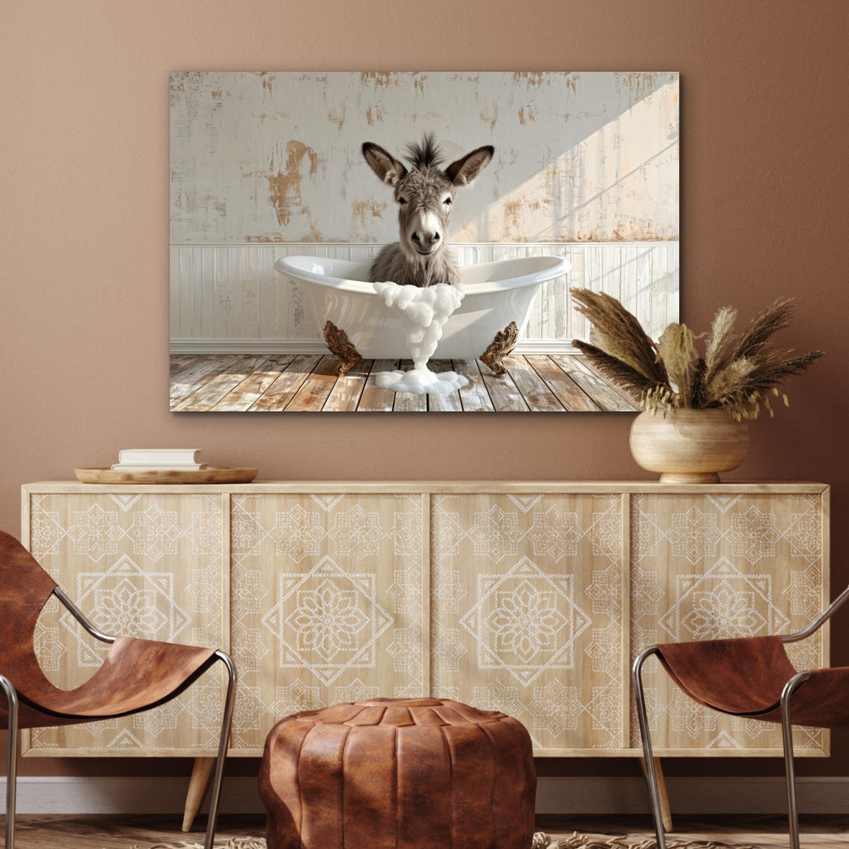 METALLBILD Esel - Tiere - Badewanne - Schaumstoff 90x60 cm - Weiß, Metall (90/60cm) - MuchoWow