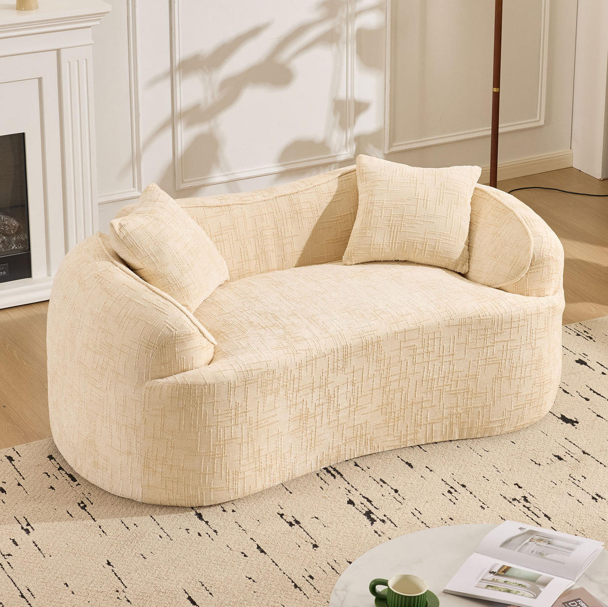 2-SITZER 170/87/65 cm beige aus Schaumstoff und Federkern mit 2 Kissen - Beige, Textil (87/65/170cm) - OKWISH