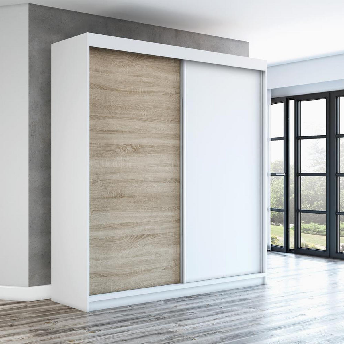 SCHWEBETÜRENSCHRANK 120 CM PAX Farbe: Weiß / sonoma / weiß - Weiß/Braun, Holzwerkstoff (120/215/59.5cm) - A&J MöbelLand