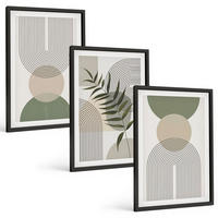 BILDER SET 3er Set - 40x60 cm Schwarzer Rahmen - Abstrakte Formen mit Grün - Schwarz, Kunststoff (40/60cm) - TULUP