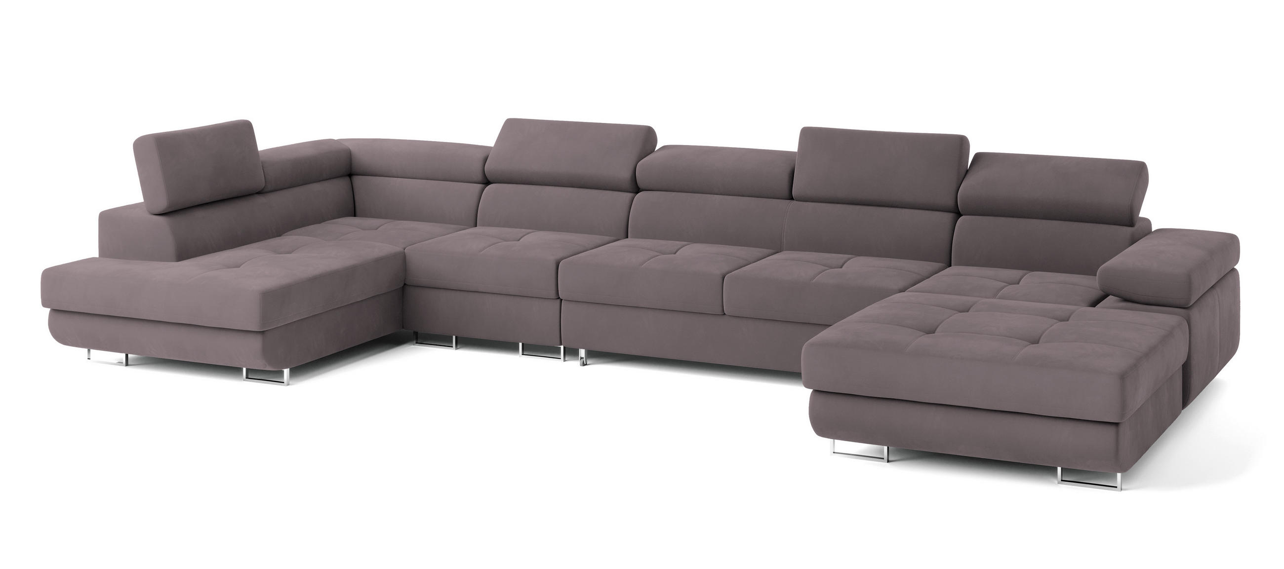 WOHNLANDSCHAFT VELORA L-S Lila Velours-Stoff mit Schlaffunktion - Lila, Holz (419/90/202cm) - MASSENO