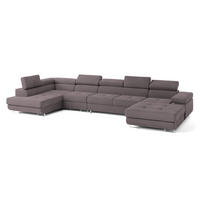 WOHNLANDSCHAFT VELORA L-S Lila Velours-Stoff mit Schlaffunktion - Lila, Holz (419/90/202cm) - MASSENO