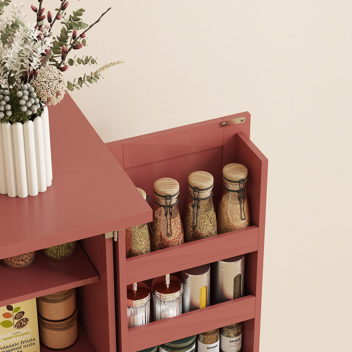 SIDEBOARD DE-11317 5 Ebenen, verstellbare Böden & Türregale Rot - Rot, Holzwerkstoff (60/120/40cm) - ComfortXL
