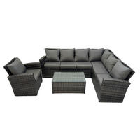 GARTENMÖBELSET Rechte Ecke Polyrattan Dunkelgrau 6-Sitzer - Dunkelgrau/Grau, Glas/Kunststoff - Fimous