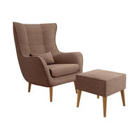 SESSEL Estjano Boucle mit Fußbank - Beige/Braun, Holz/Textil (80/106/95cm) - MIRJAN24