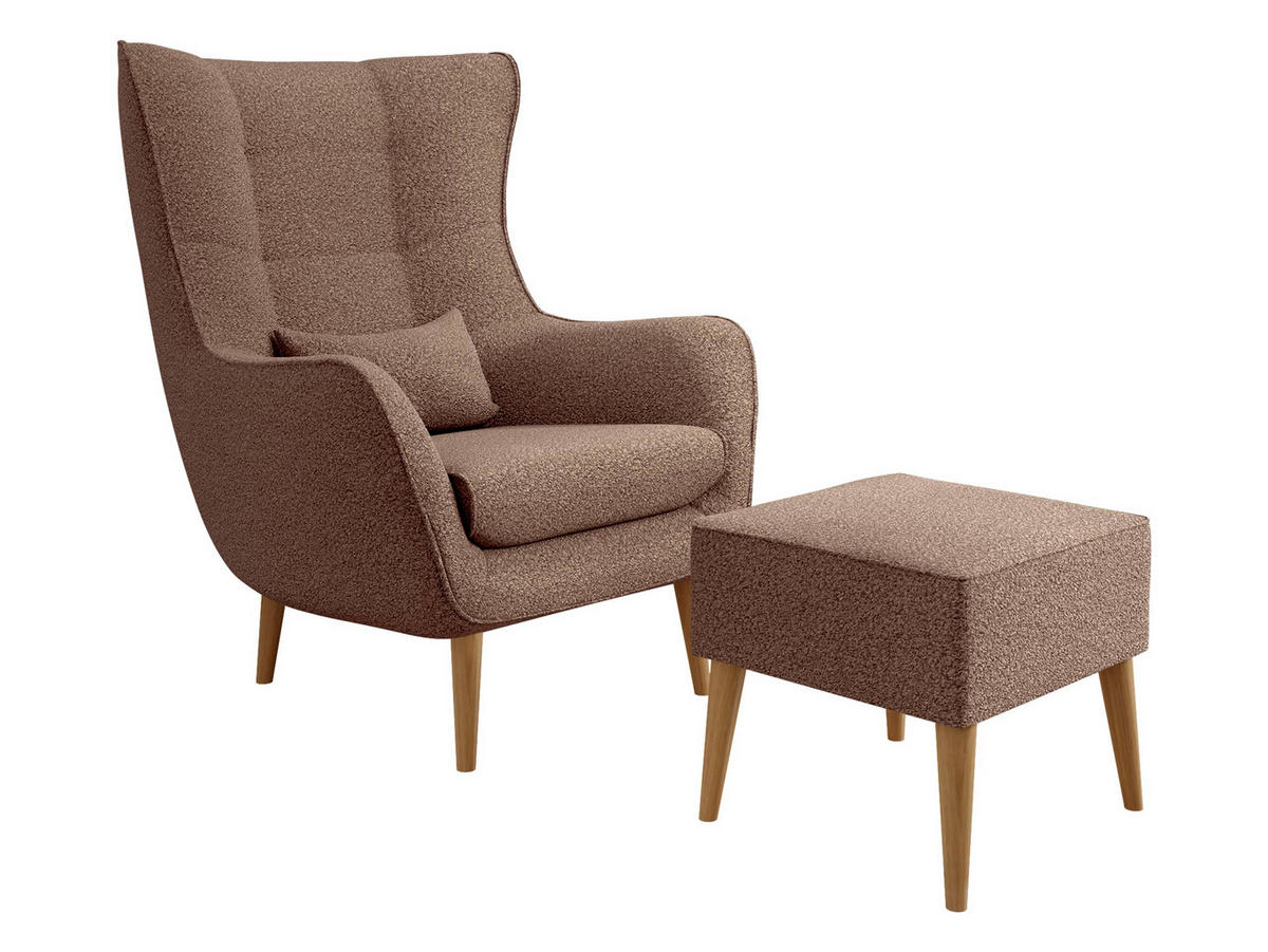 SESSEL Estjano Boucle mit Fußbank - Beige/Braun, Holz/Textil (80/106/95cm) - MIRJAN24