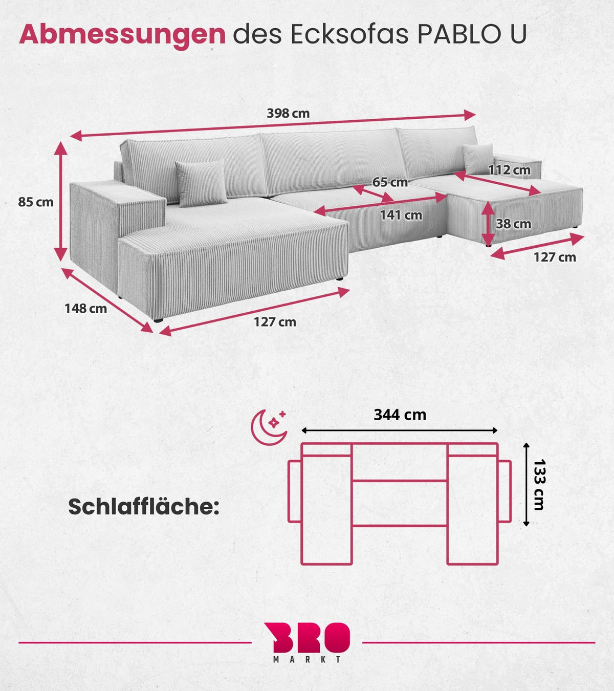 WOHNLANDSCHAFT Pablo Maxi mit Schlaffunktion Grün Cord - Grün, Textil (397/85/148cm) - Bromarkt