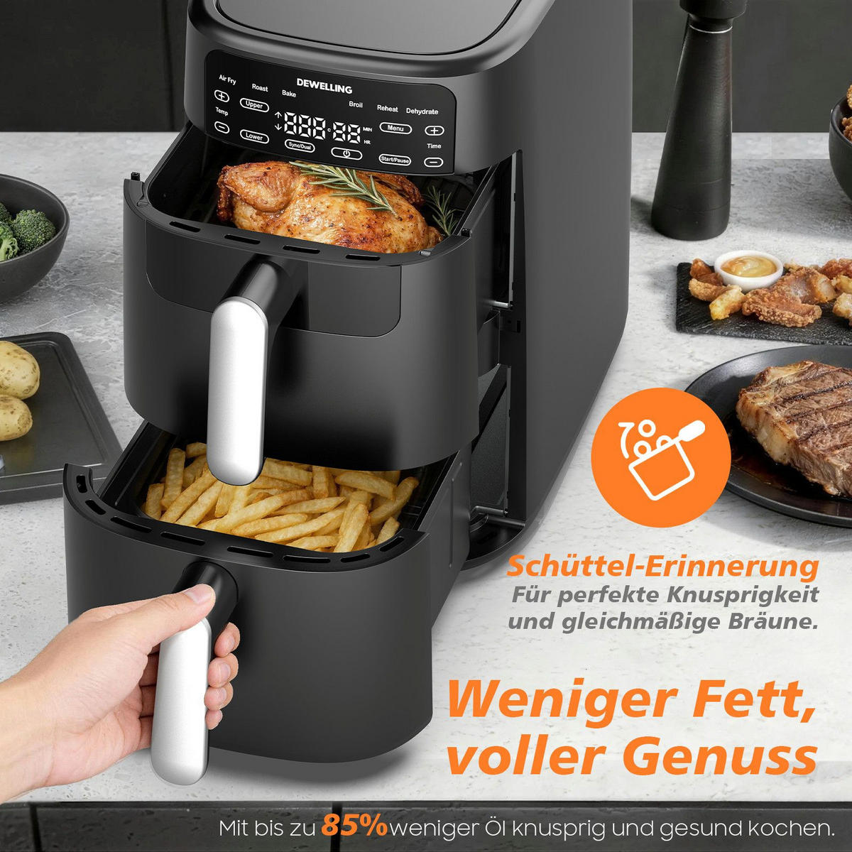 HEISSLUFTFRITTEUSE 5L+5L - Schwarz, Metall (22/39/43cm) - Aimax