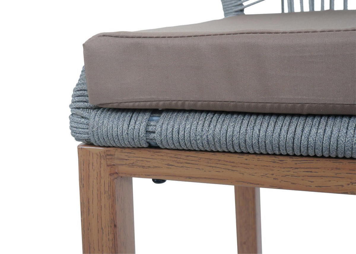 GARTENSTUHL 2er-Set HxBxT 101x45x50cm Sitzhöhe 76cm Hellgrau Kissen Taupe Seilgeflecht Metall Holz-Optik - Hellgrau, Metall (45/101/50cm) - PROREGAL