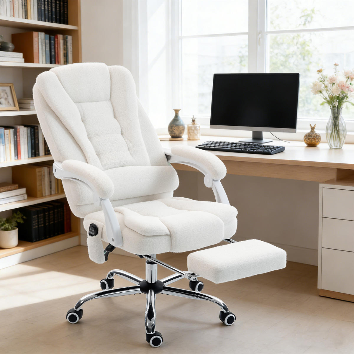 CHEFSESSEL DE-11830 Massage & Heizung Weiß - Weiß, Textil (70/119/65cm) - ComfortXL