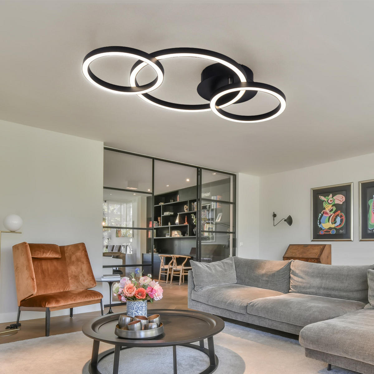 LED DECKENLEUCHTE Ring Design Schwarz - Schwarz, Metall (55/30/7cm) - Globo Lighting