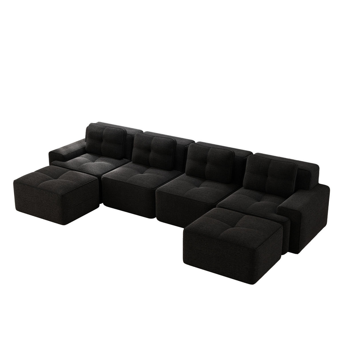 WOHNLANDSCHAFT Schwarz 382/177/69 cm 4-Sitzer Cordstoff Modular - Schwarz, Textil (382/69/177cm) - PANGIVO