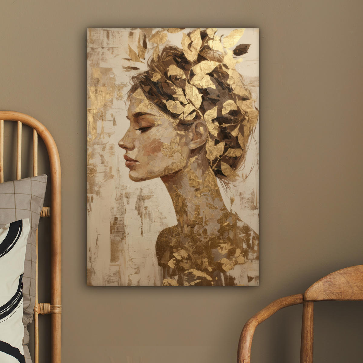 LEINWANDBILD Frau - Gold - Abstrakt - Textur Wanddeko 40x60 cm - Goldfarben, Textil (40/60cm) - MuchoWow