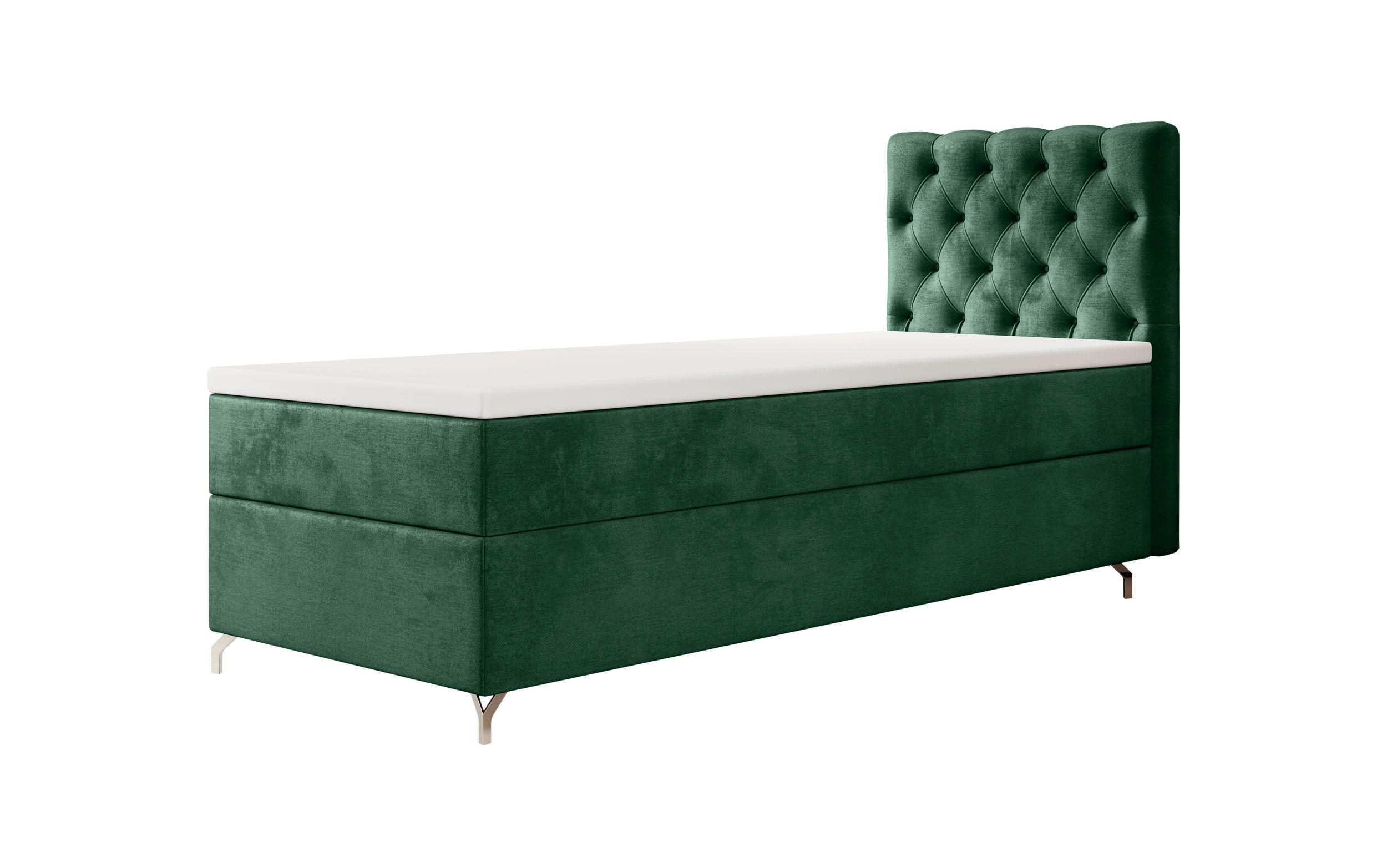BOXBETT CHESTER P mit Matratze H3, Bonell und Topper 90x200 Monolith 37 - Dunkelgrün, Textil (90/200cm) - Bedante