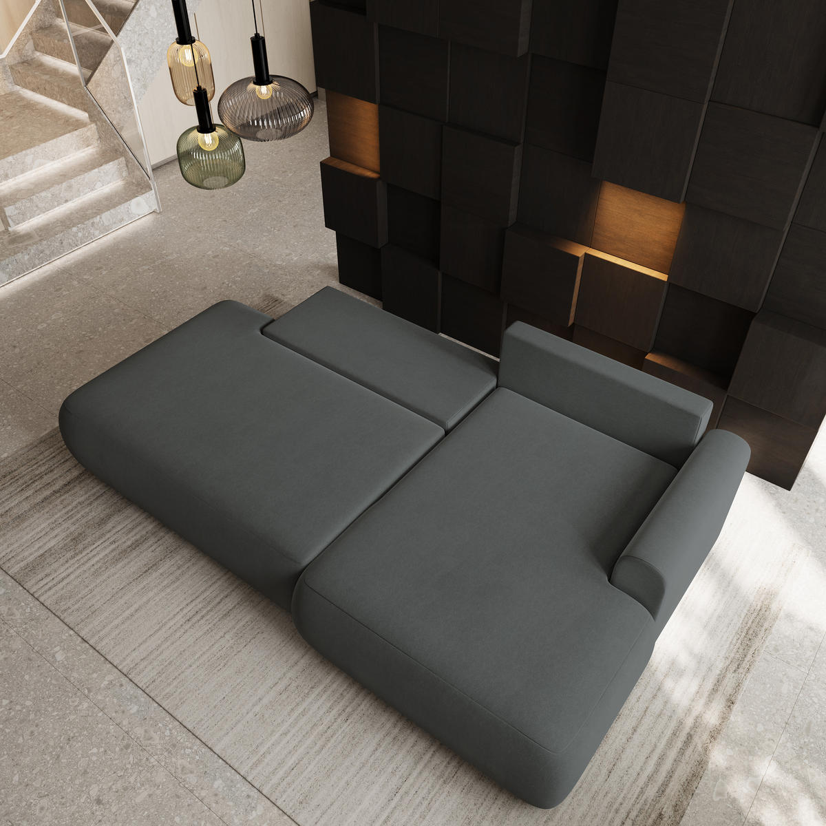 ECKSOFA NUVIRA CL R-S Grau Samtstoff mit Schlaffunktion - Grau, Holzwerkstoff/Textil (279/158cm) - MASSENO