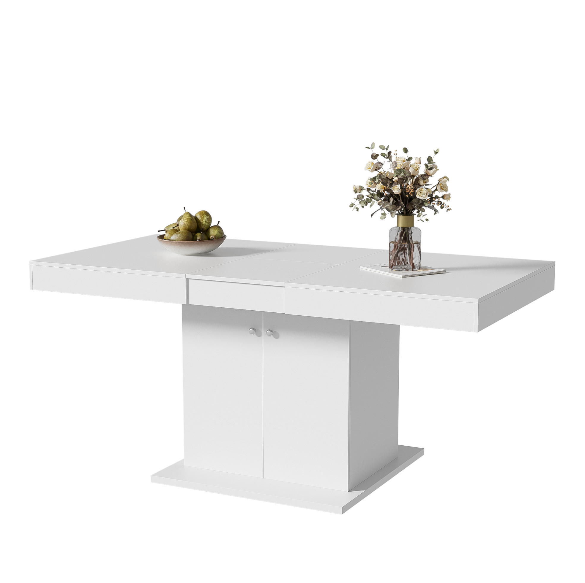 RASKLOPIVI blagovaonski stol 140/180/80/76 cm s automatskim produženjem i ugrađenim spremištem, Bijela - bijela, drvni materijal (180/80/76cm) - Redom