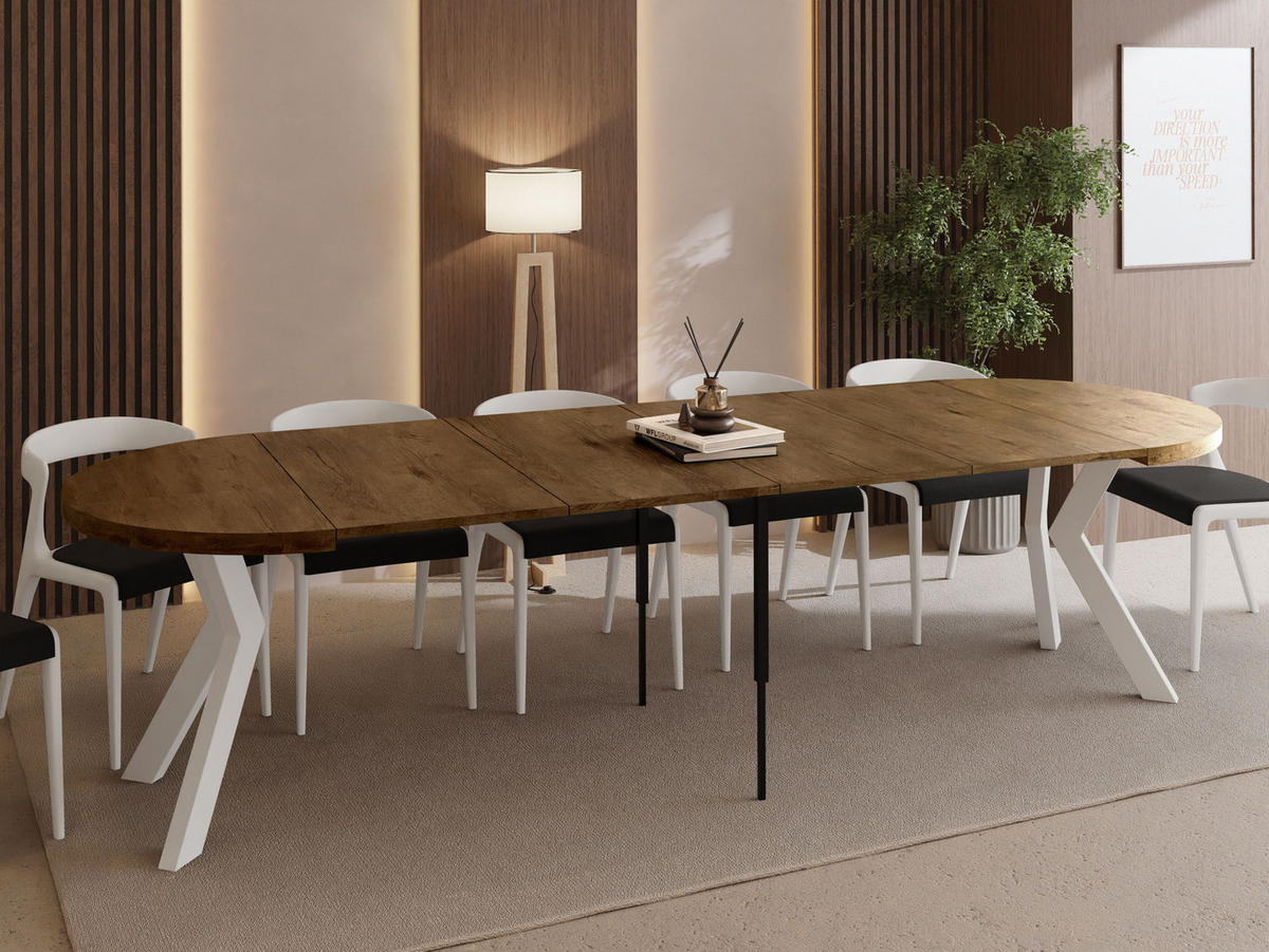 ESSTISCH Savio Weiß rund ausziehbar verlängerbar XXL, Eiche Braun Rustikal 100-300/100/77 cm - Alteiche/Weiß, Holz/Holzwerkstoff (100/100/77cm) - WFL GROUP